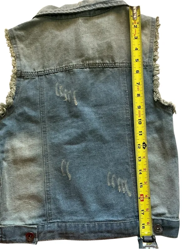 Vintage Denim vest Y2K light-wash button up frayed distressed size small - Image 2