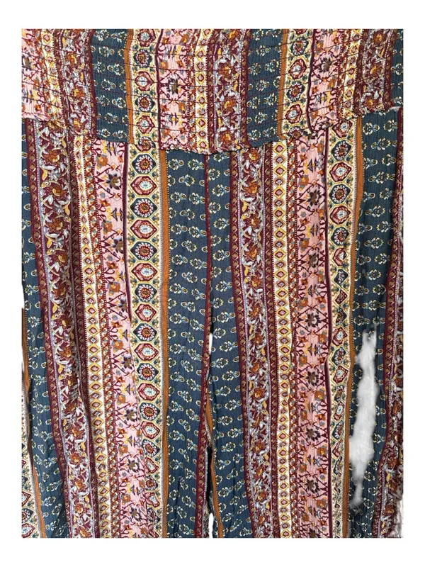 Three Dots Bohemian Striped Wide-Leg Pants in Pink & Navy - Image 3