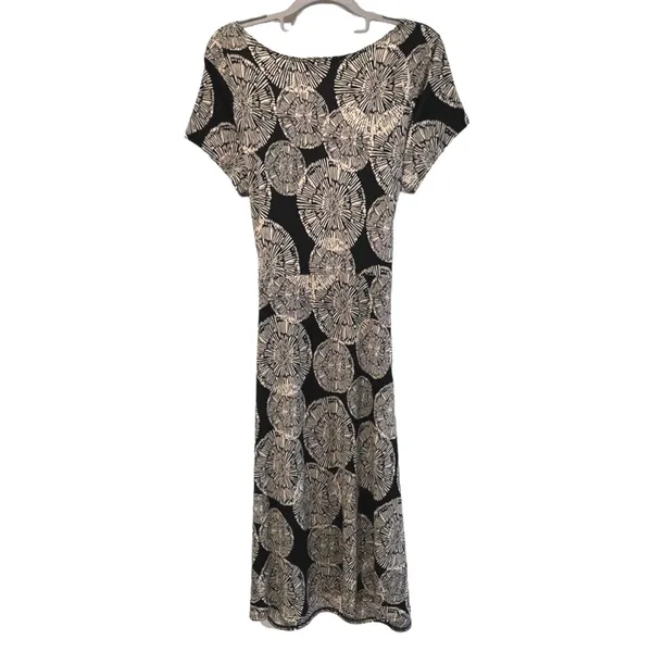 John‎ Paul Richard Faux Wrap Dress Black Cream Abstract Starburst Womens Large - Image 5
