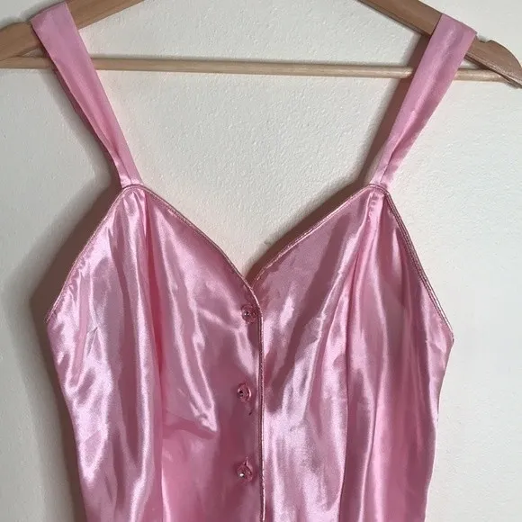 vtg Cacique 90s ladies pink button up‎ nightie babydoll romper size small sexy - Image 3