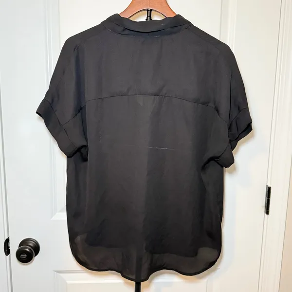 Lulus Black Sheer Blouse Size L Short Sleeve Relaxed Fit Boho Minimalist Chic - Image 2