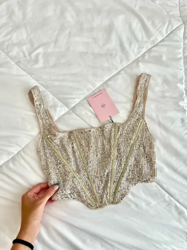 NWT HELLO MOLLY sequin corset style cropped tank  - Image 3