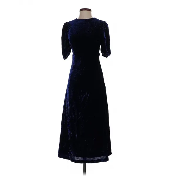 Bardot Navy Blue Velvet Open Back Tie Midi Dress XS Dark Romance Whimsigoth - Image 3