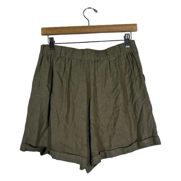 NWT Molly Bracken Premium Solid Linen Blend Shorts Olive Green Summer Size S - Image 4