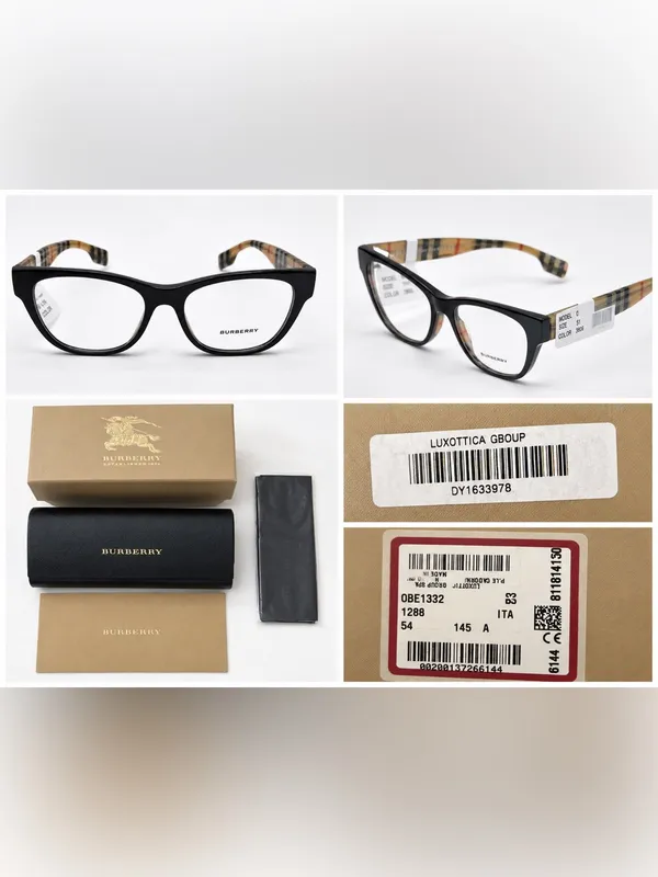 Burberry Black Cat-Eye Glasses with Signature Check Temples - Image 4