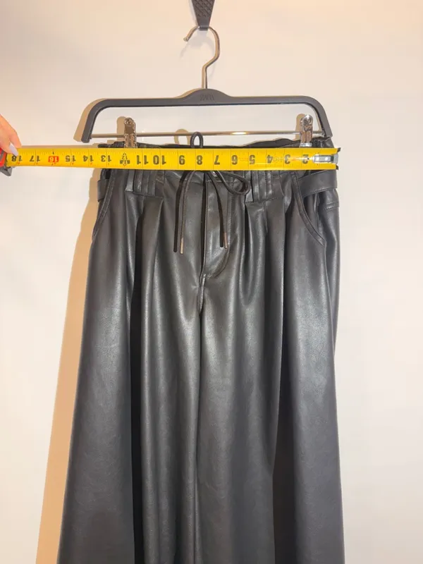 Free People Julien Black High Rise Wide Leg Vegan Leather Pants Drawstring XS - Image 7