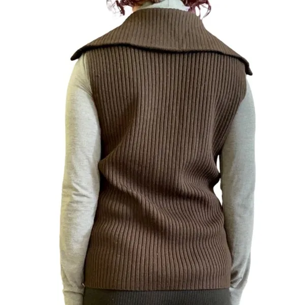 Saks Fifth Avenue Vtg Real Clothes Brown Suede Leather Merino Wool Sweater Vest - Image 2