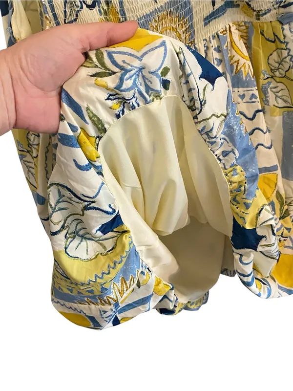 Sun Lemon Print Rick-Rack Scalloped Balloon Dress coastal vacation resortwear - Image 5