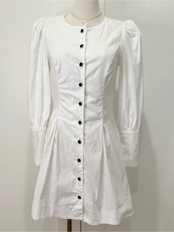Reformation Lovisa Long Sleeve Mini Dress 6 White Button Down Feminine City Chic - Image 4