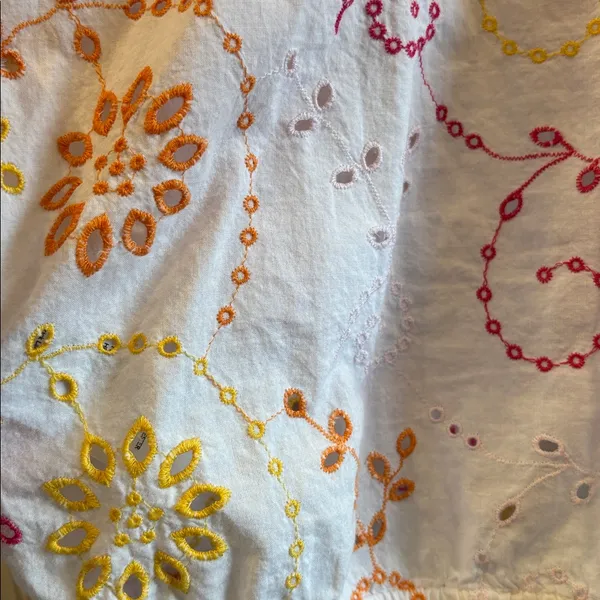 Anthropologie Maeve White Peasant Crop Top with Yellow,Orange & Pink Embroidery - Image 8