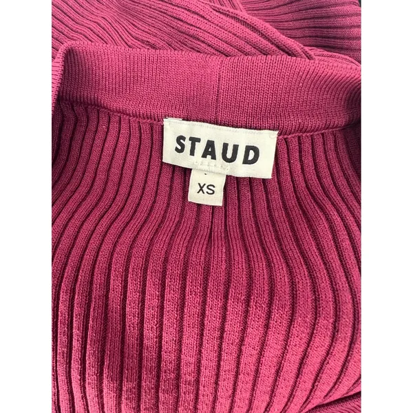 STAUD Shoko Ribbed Knit‎ Button Front Maxi Dress Burgundy XS - Image 11