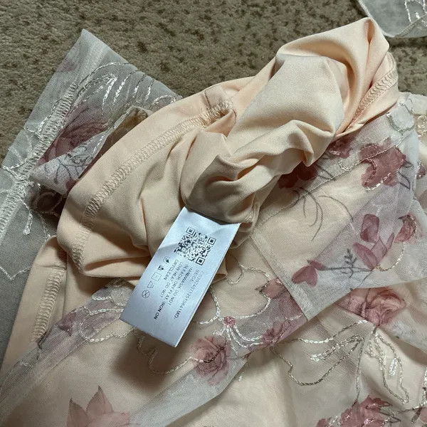 Cider Floral Embroidered Mesh Ruffle Mini Dress Womens L Beige Pink Fairycore - Image 7
