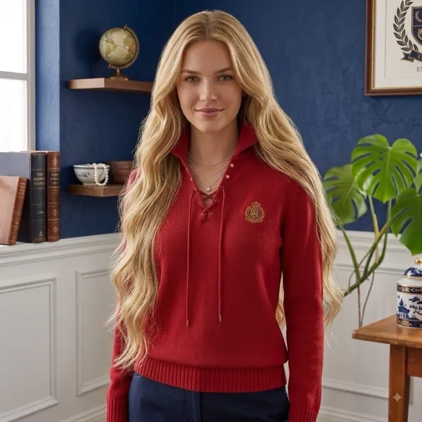 VTG Lauren Ralph Lauren Polo Sweater XS Petite Red Preppy Old Money Crest Logo - Image 7