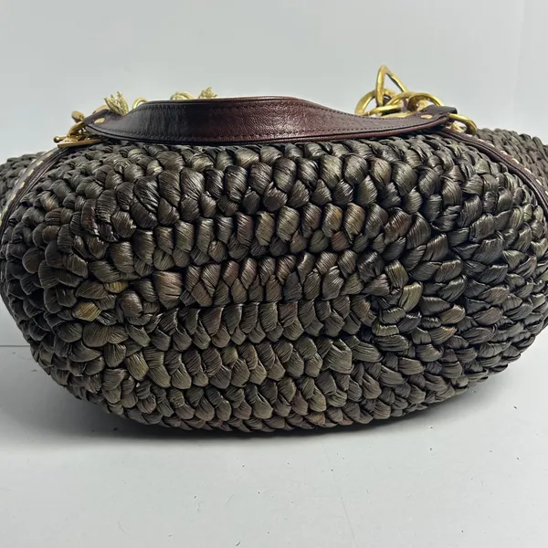 Juicy Couture Y2K Woven Straw Nautical Anchor Charm Tote Bag Brown - Image 15