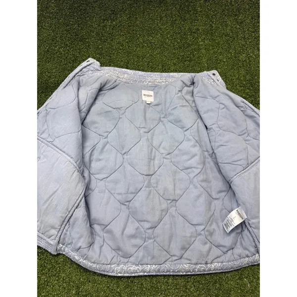 Kensie Jeans Women Blue Floral Quilted Snap Front Mock Neck Jacket Cotton Large - Image 9