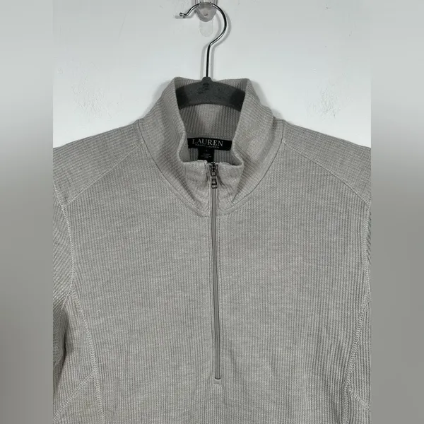 Lauren Ralph Lauren Ribbed Quarter Zip‎ Pullover Women’s Large Beige Long Sleeve - Image 5
