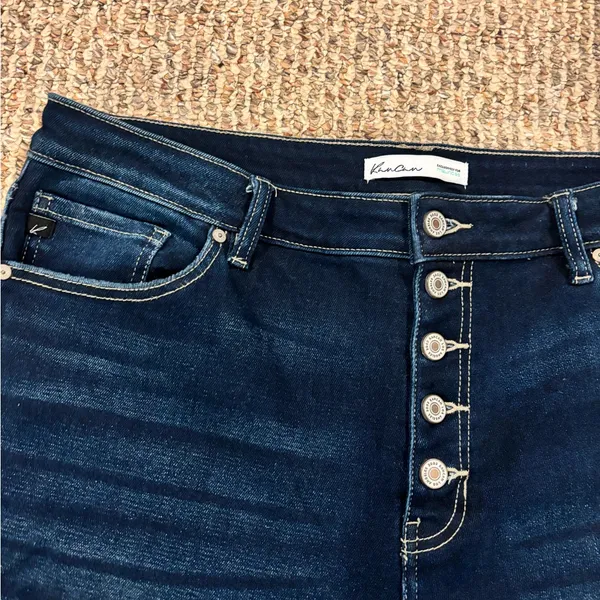 KanCan Dark Blue Button Fly Distressed Skinny Jeans Size 32 - Image 3