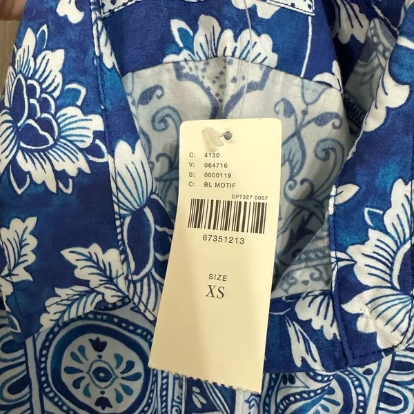 Anthropologie printed‎ v-neck buttonfront shirtdress blue white size XS NEW - Image 8