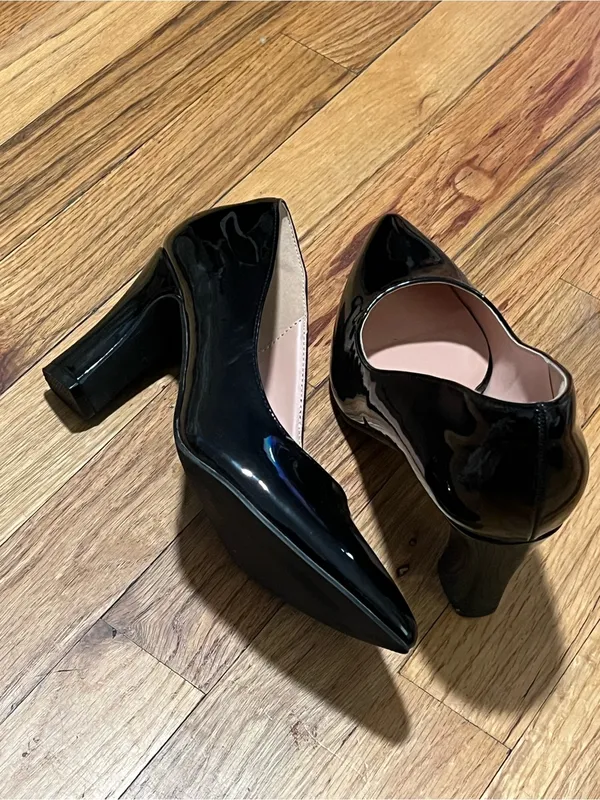 BUEUPU Black Patent Pointed Toe Heels Size 7.5 | Classic Dress Pumps - Image 3