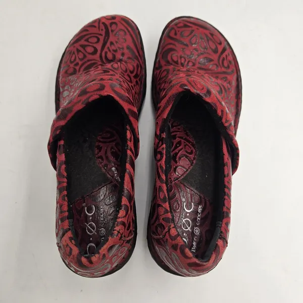 Boc Born Peggy Shoes Women’s 6 Red Embossed Tooled Slip On Floral Clogs Boho Y2K - Image 7