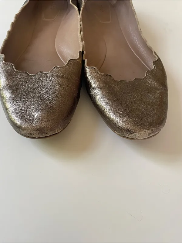 Chloé Lauren Metallic Bronze Leather Scalloped Ballet Flats Size 39.5 / US 9 - Image 3