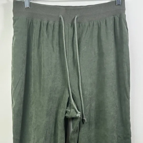 Denim & Co Olive Green Faux Suede Pull On Drawstring Pants Large High Rise L - Image 7