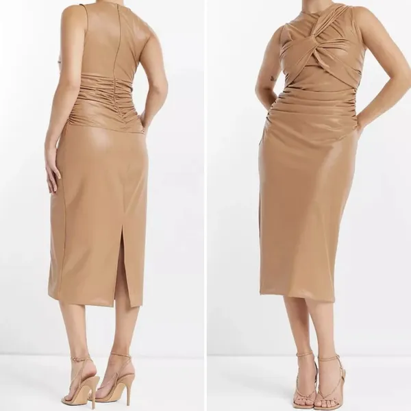 Express Body Contour Faux Leather Twist Front Midi Dress w/Built-In Shape Wear - Image 2