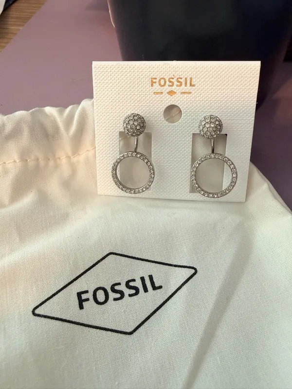 Fossil Silver Crystal Studs with Crystal Hoop Jackets - Image 3