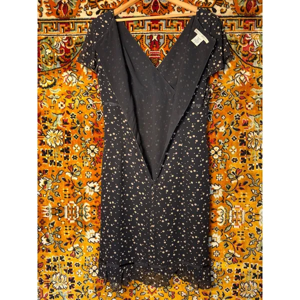 Vintage 100% Silk Black Cream Polka Dot Flutter Sleeve Midi Dress Size 8 - Image 7