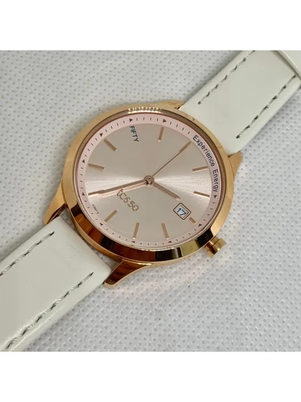 Titan Women’s Watch Rose Gold Face Color Date 35mm quartz white leather running - Image 2