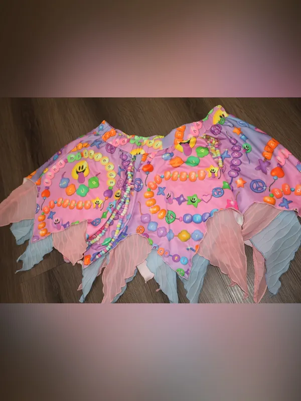iHeartRaves Kandi Fairy Pixie Hem Mesh Rave Mini Skirt Pastel Bead Print size 1X - Image 9