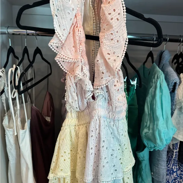 LoveShackFancy Pastel Pink, Purple, Blue, Yellow Eyelet mini dress - Image 7
