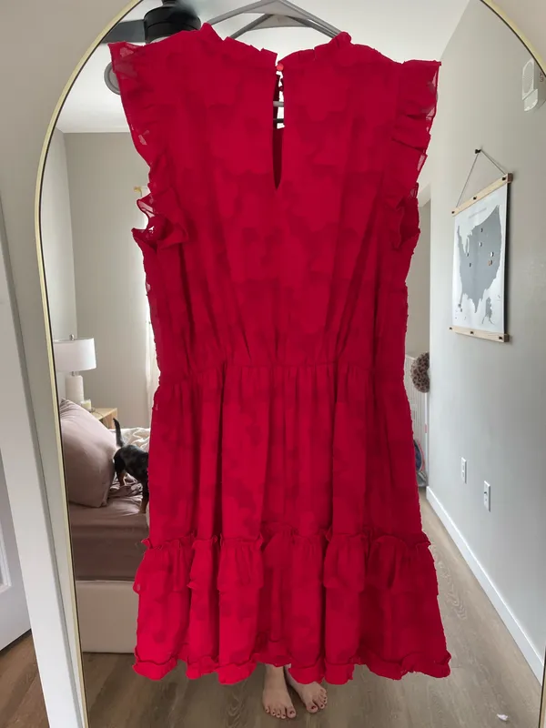 Women's Bright Red Ruffle Tiered Dress - Image 2