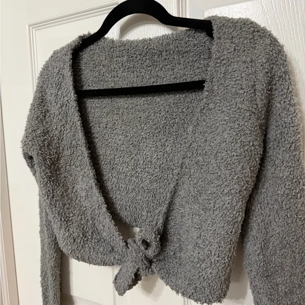 SKIMS Cozy knit Gray‎ cropped wrap top XXS / XS - Image 3