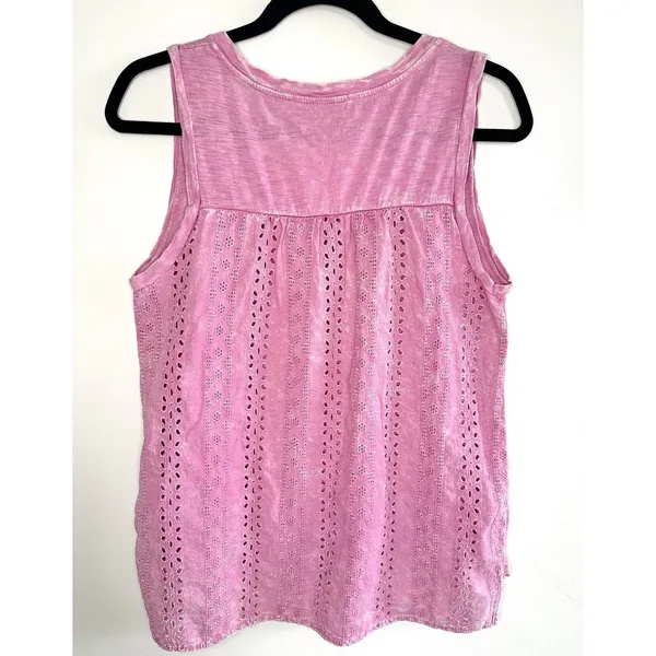 Eri + Ali Anthropologie Pink Eyelet Lace Back‎ Tank Top Small Cotton V-Neck Boho - Image 2