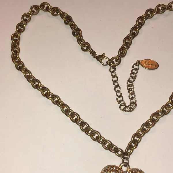 Guess Gold Tone CZ Heart Pendant Boho Chain Necklace - Image 4