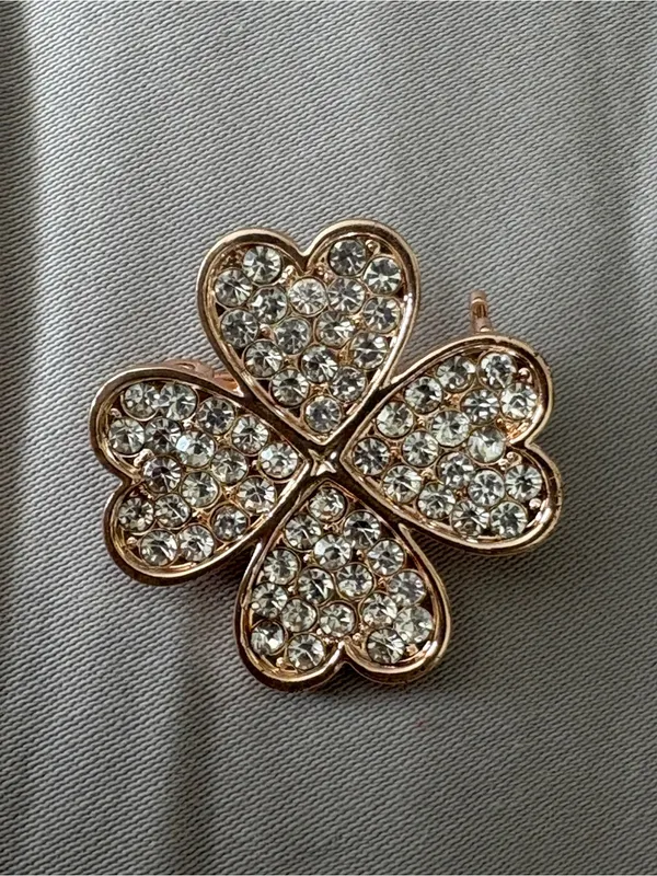 Crystal Pave Four-Leaf Clover Brooch in Gold Tone - Image 4