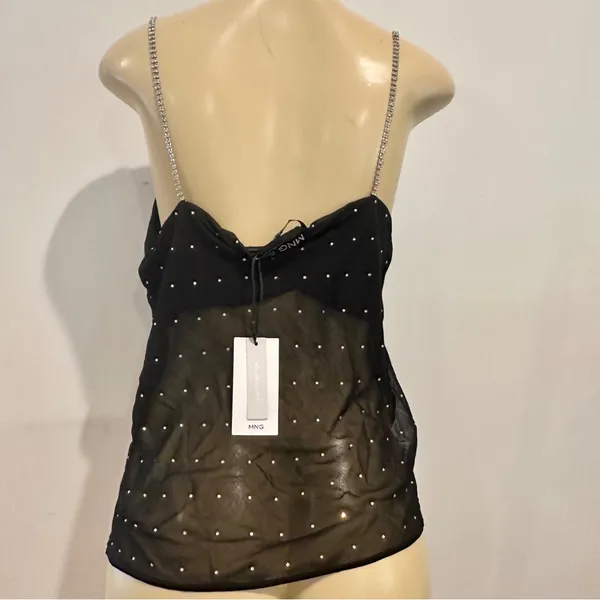 New MNG Chiffon Rhinestone Camisole Top Sz L Black Shirt Limited Edition NWT - Image 8