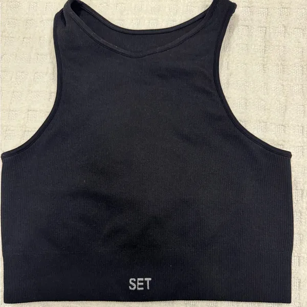 SET ACTIVE High-Neck Razor-Back Ribbed Tank in Onyx, Size M/L, Like New! - Image 3
