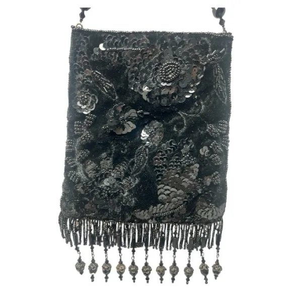 Todd Anthony Black Beaded Sequin Evening Bag‎ Vintage Flapper Purse - Image 3