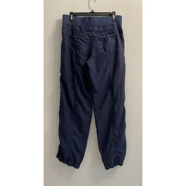 Athleta Linen Reverie Pants Sz 2 Navy Blue Drawstring Elastic Waist Wide Leg - Image 2