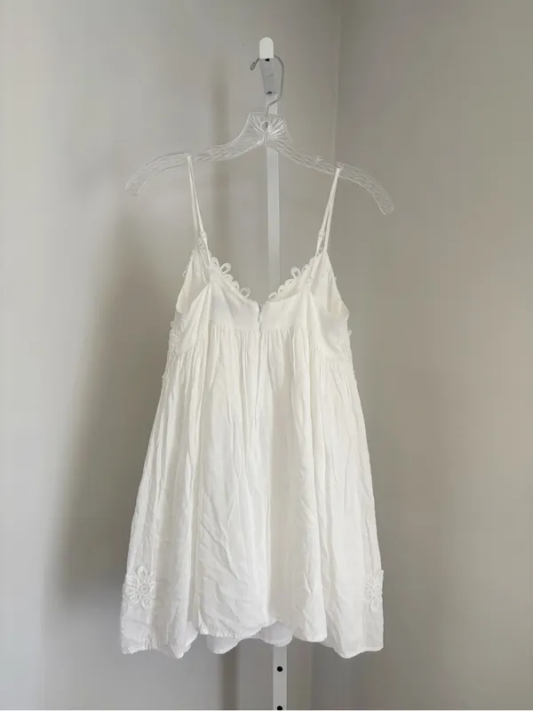 Topshop Babydoll Appliqué White Lace-Trim Slip Dress Adjustable Straps Sz SP - Image 5
