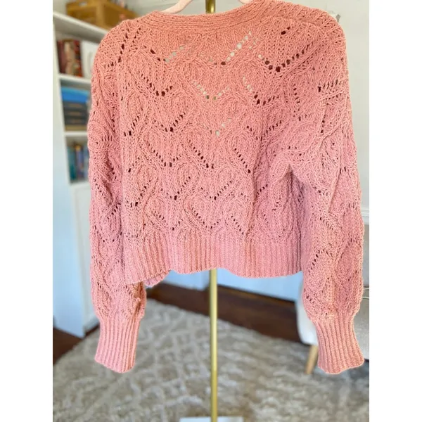 Arizona Jeans Chunky Knit Cropped Cardigan Cozy Cottagecore Orange Pink L - Image 3