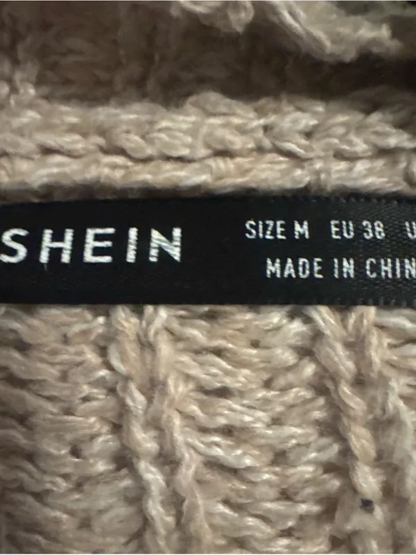SHEIN Taupe Open-Front Chunky Knit Cardigan with Pockets - Image 2