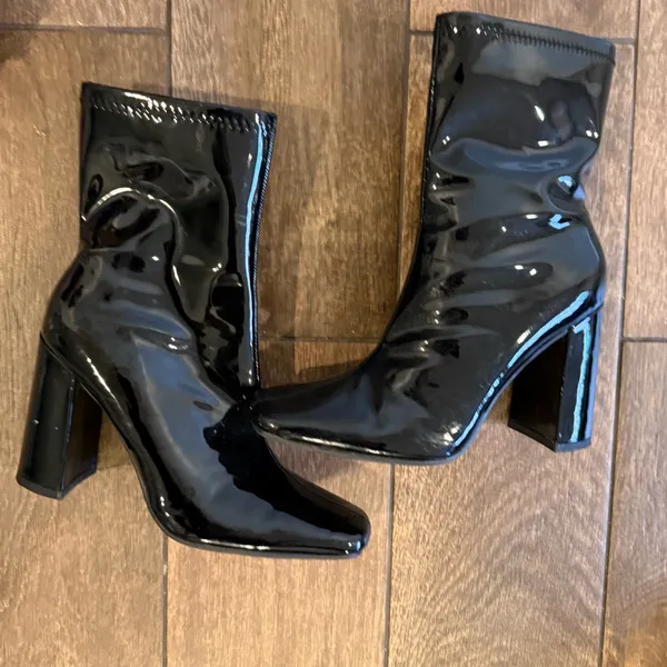 Top Moda Black Patent Ankle Boots‎ block heel Size 6.5 - Image 4
