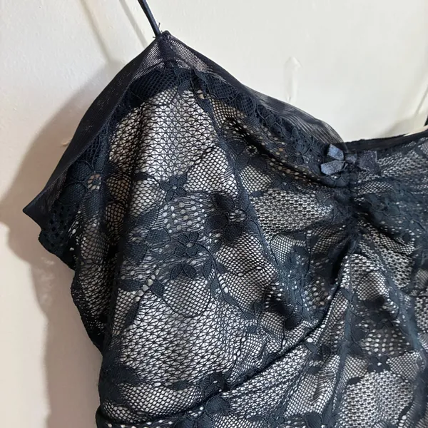 Unbranded Floral Lace Camisole Tank Top Small Black Womens Sheer Bow Detail - Image 2