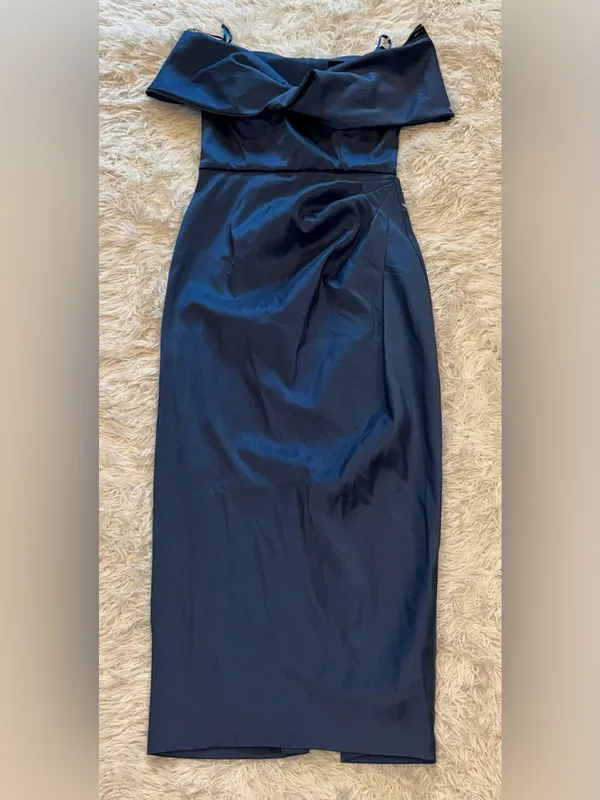 NEW Betsy & Adam Off the Shoulder Mikado Dark Slate Gown Sz 10 - Image 4