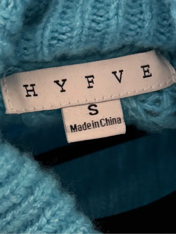 HYFVE Small Turquoise Blue Cropped Turtleneck Sweater Chunky Ribbed Knit Fall - Image 5
