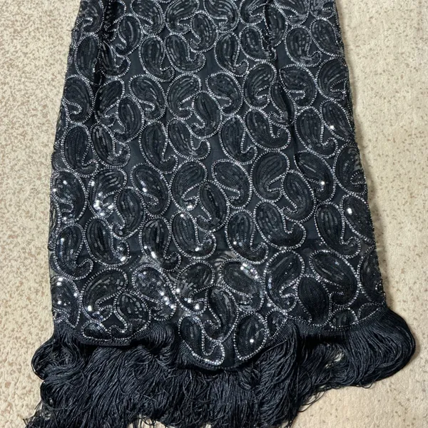 Flapper Gatsby Sequin Fringe Dress Womens XL Black Silver Paisley Glam - Image 9