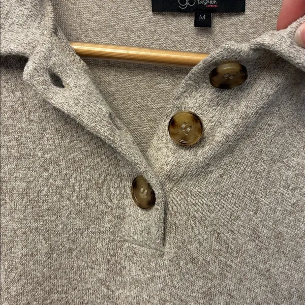 A New Day Cropped Button-Front Polo Sweater - Grey - Image 4